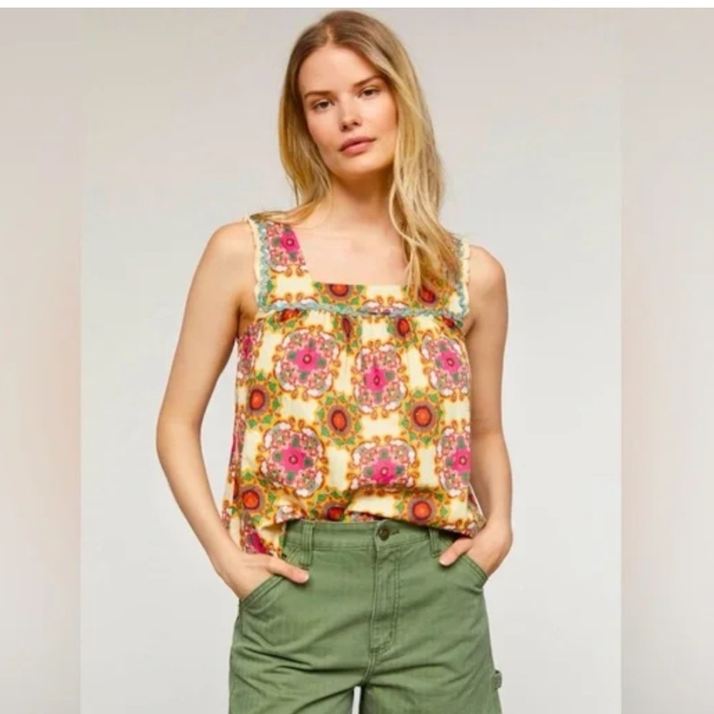 EUC 6 swing square neck lined tank Anthropologie by Letueke with ric rac trim